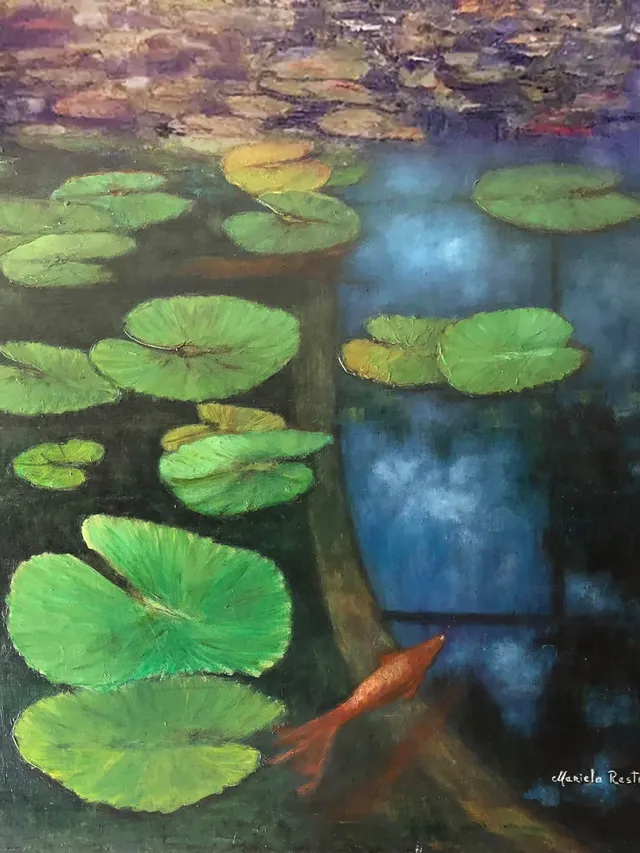 Lotus Pond, óleo sobre lienzo, pintura de Mariela Restrepo