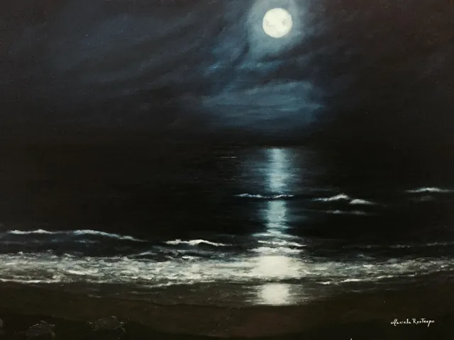 Nacimiento del Tinglar, óleo sobre lienzo, pintura de Mariela Restrepo
