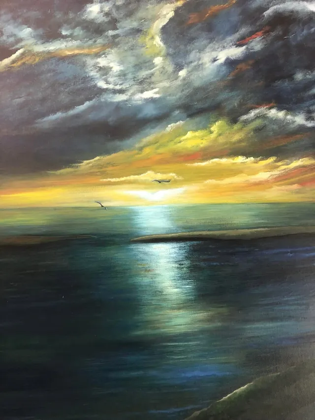 Saludo al Sol, óleo sobre lienzo, pintura de Mariela Restrepo